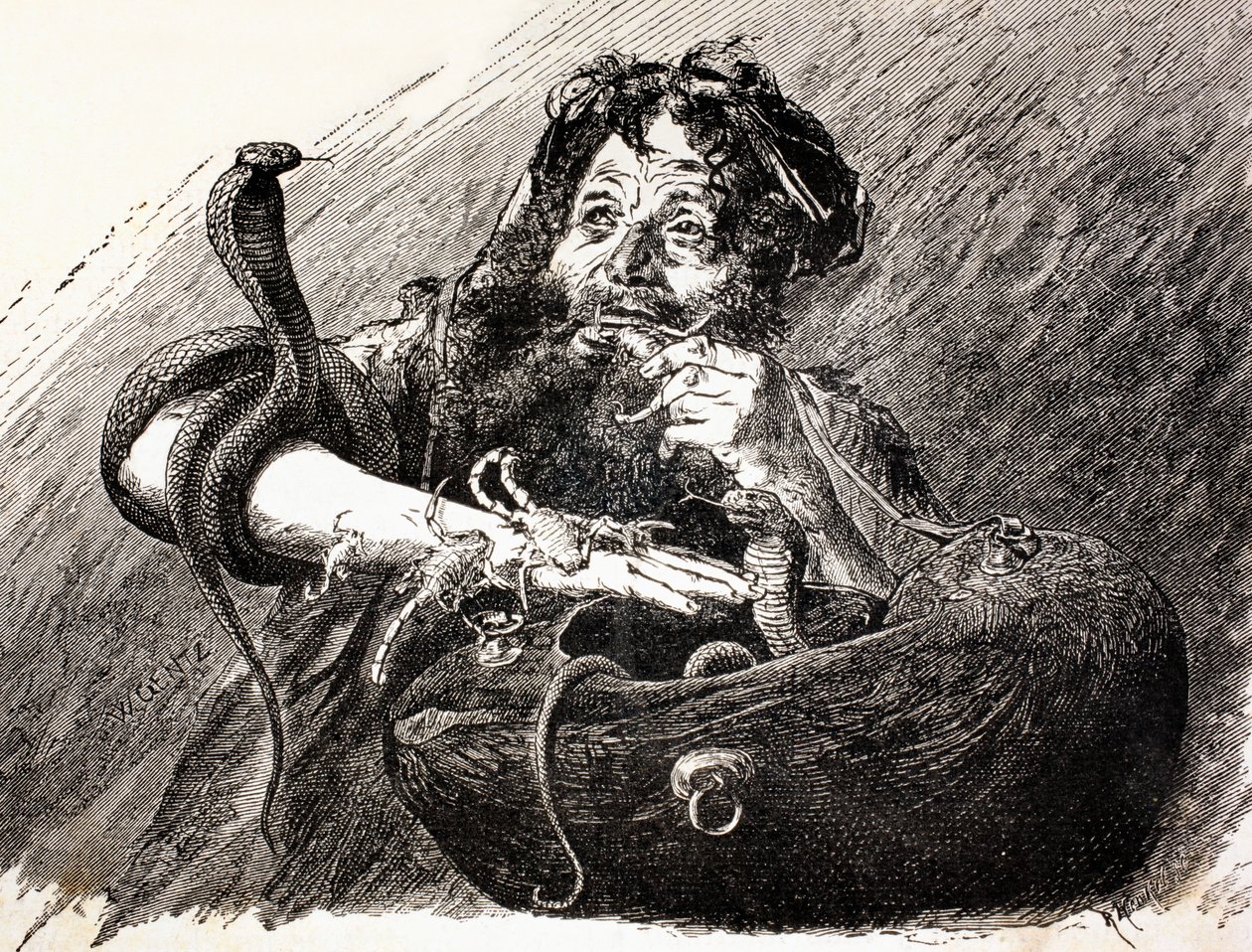 サソリを食べる19世紀のエジプトのダーヴィッシュ。 El Mundo Ilustrado（バルセロナ発行、1880年）から。